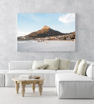 Lions Head glowing from sunset at Camps Bay beach in an acrylic/perspex frame
