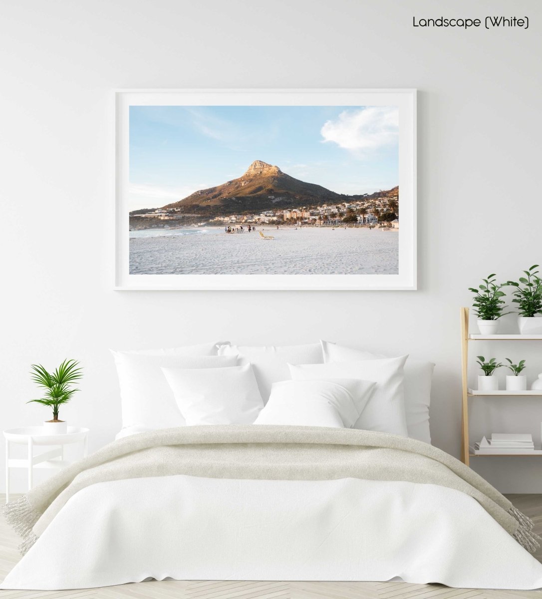 Lions Head glowing from sunset at Camps Bay beach in a white fine art frame