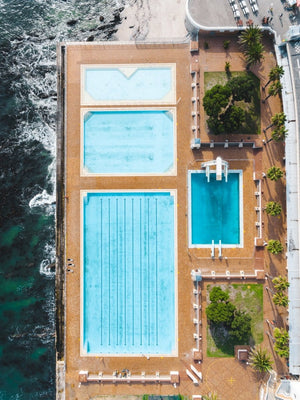 Aerial topdown of promenade pools in Sea Point Cape Town