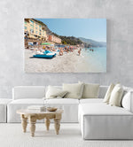People swimming and lying on italian beach during summer in an acrylic/perspex frame