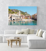 Beach, boats and colorful buildings of Vernazza in Cinque Terre in an acrylic/perspex frame