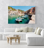 Boats lined up at Promenade in Vernazza Cinque Terre in an acrylic/perspex frame
