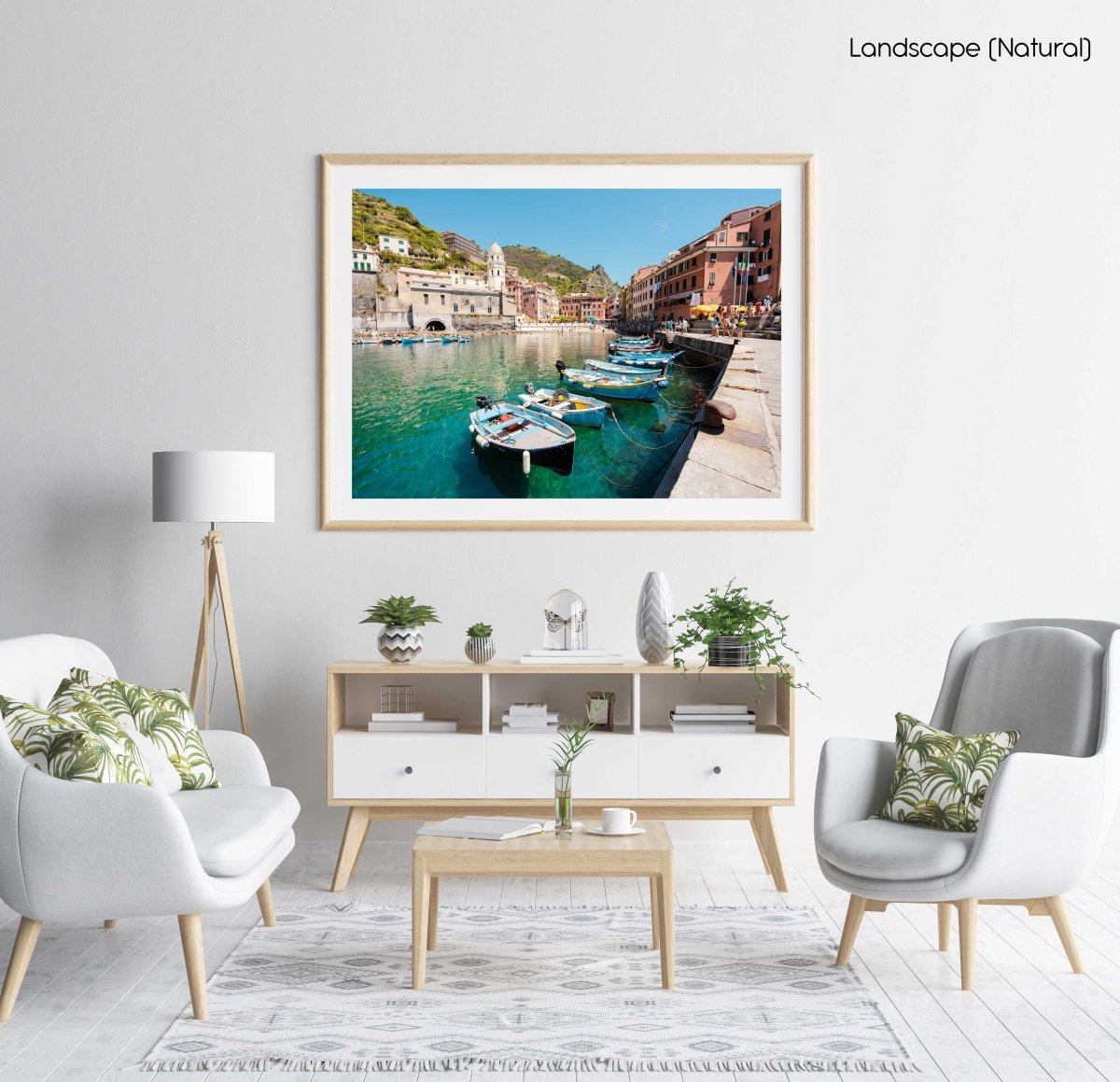 Boats lined up at Promenade in Vernazza Cinque Terre in a natural fine art frame