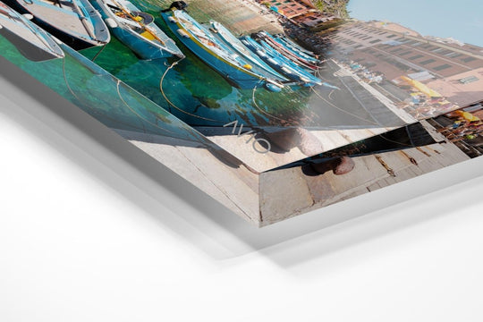 Boats lined up at Promenade in Vernazza Cinque Terre in an acrylic/perspex frame