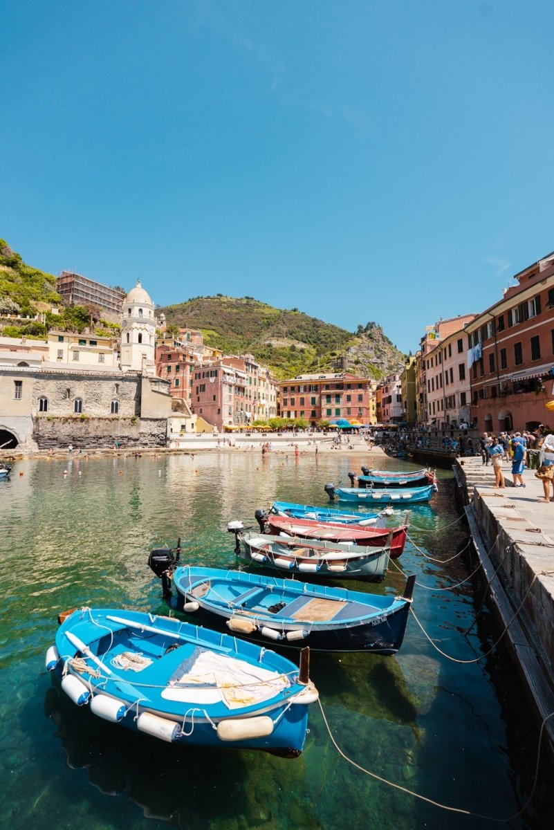 Boats lined up at Promenade in Vernazza Italy