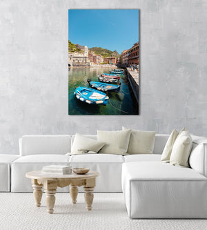 Boats lined up at Promenade in Vernazza Italy in an acrylic/perspex frame