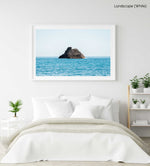 Big rock in middle of blue ocean Cinque Terre in a white fine art frame