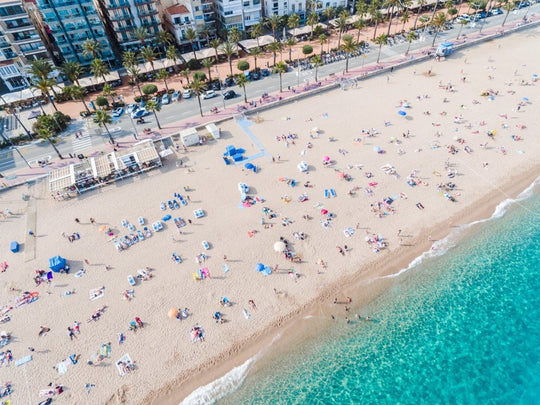 Aerial of Lloret de Mar beach from high above