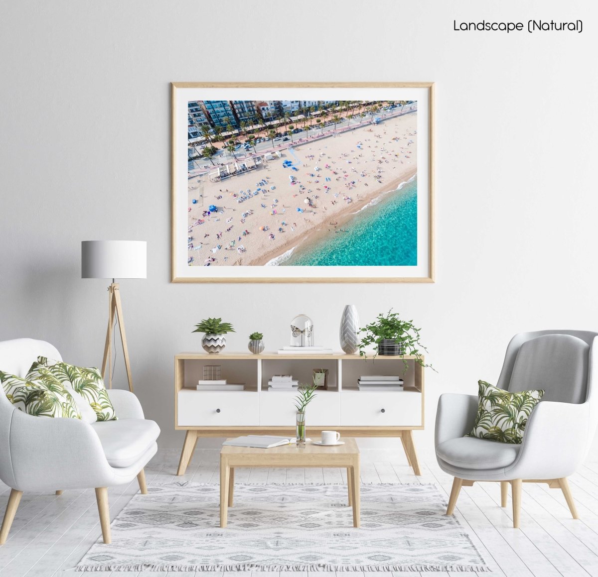 Aerial of Lloret de Mar beach from high above in a natural fine art frame