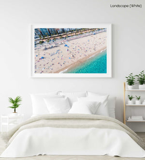 Aerial of Lloret de Mar beach from high above in a white fine art frame