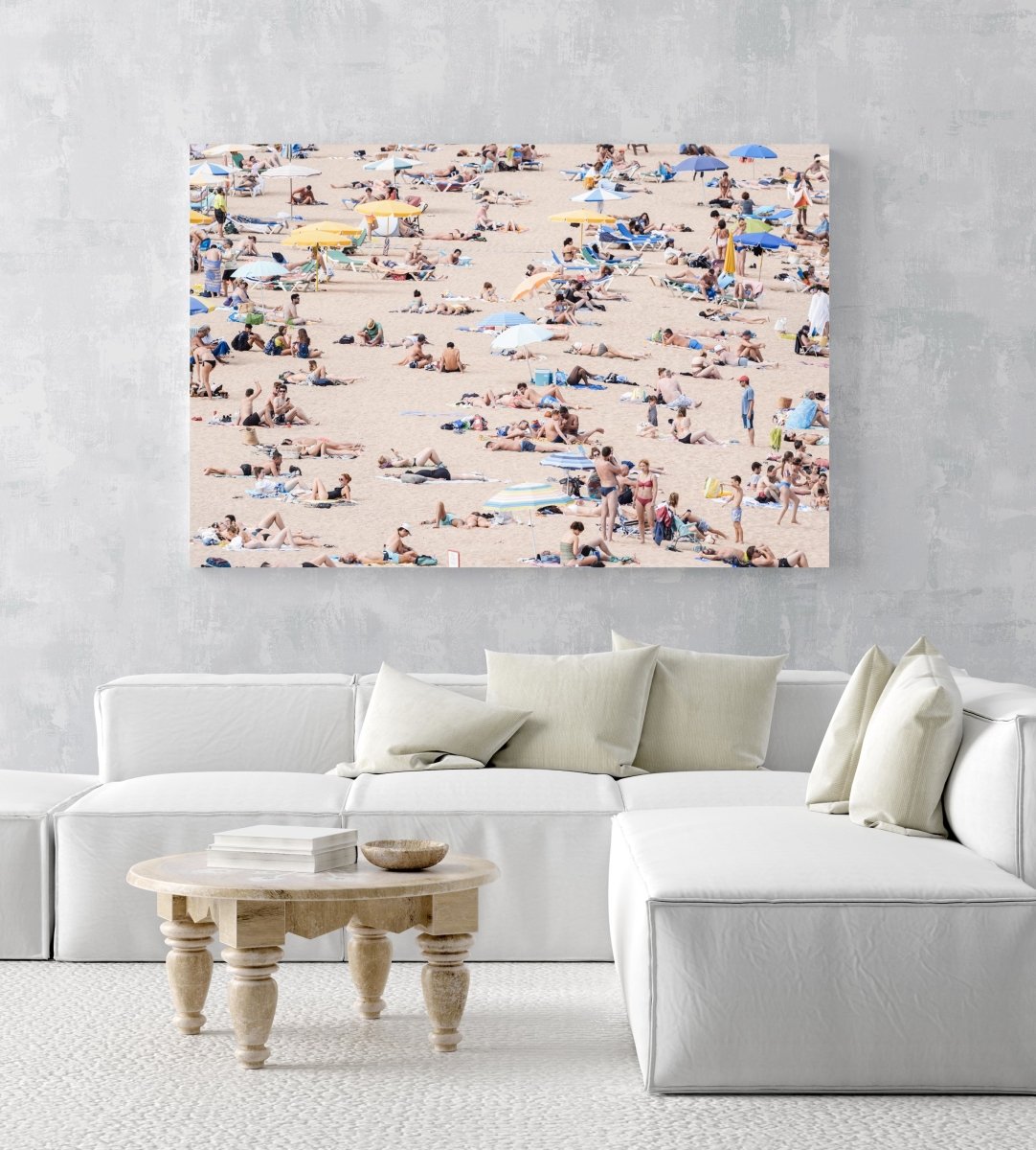 Very crowded beach full of people in Tossa de Mar in an acrylic/perspex frame