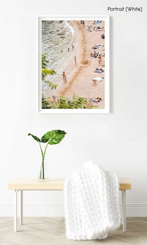 Playa Es Codolar beach goers and swimmers in water in a white fine art frame