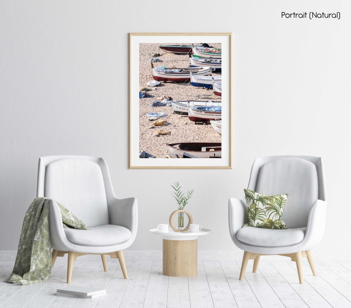 Wooden boats beached on the sand in a natural fine art frame