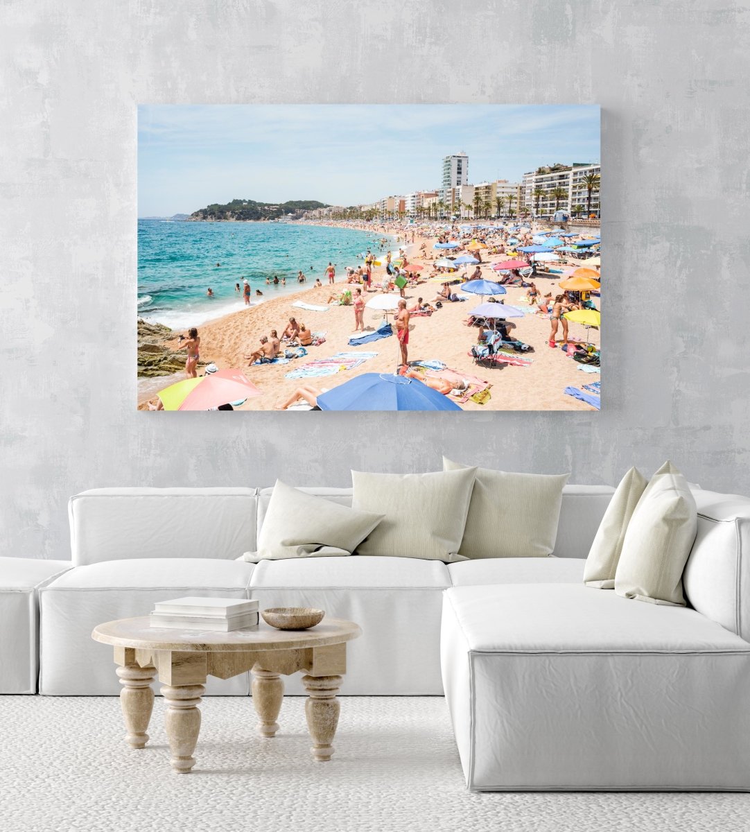 Very busy Lloret de Mar beach on summers day in June in an acrylic/perspex frame