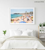 Very busy Lloret de Mar beach on summers day in June in a white fine art frame