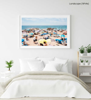 Lloret de Mar beach full of people and umbrellas in a white fine art frame