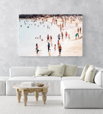 People playing and swimming on Cascais beach Portugal in an acrylic/perspex frame