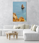 Woman on a SUP in the ocean along Lagos blue water and cliffs in an acrylic/perspex frame