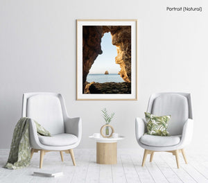 View out of a grotto in Lagos out to sea and cliff in a natural fine art frame