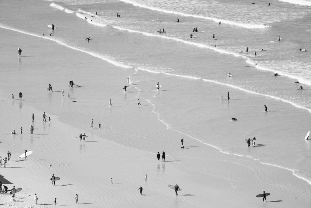 Black and white photo of muizenberg beach