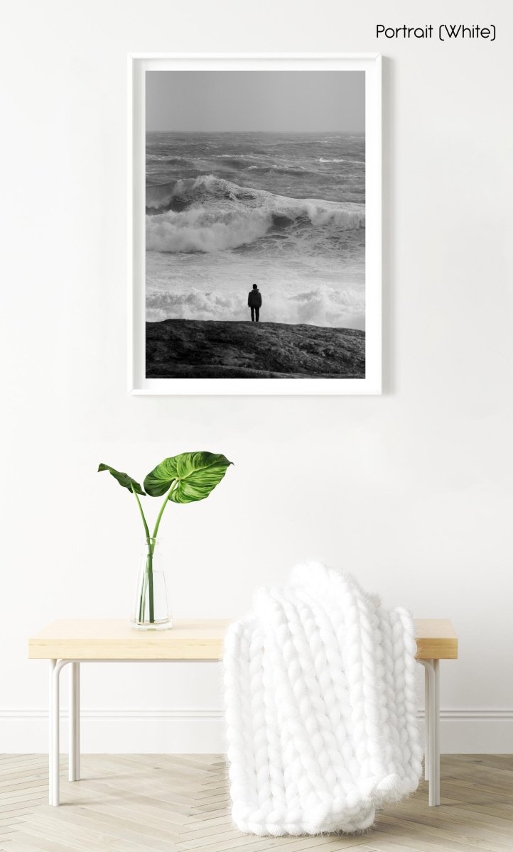 Person watching massive stormy waves photography