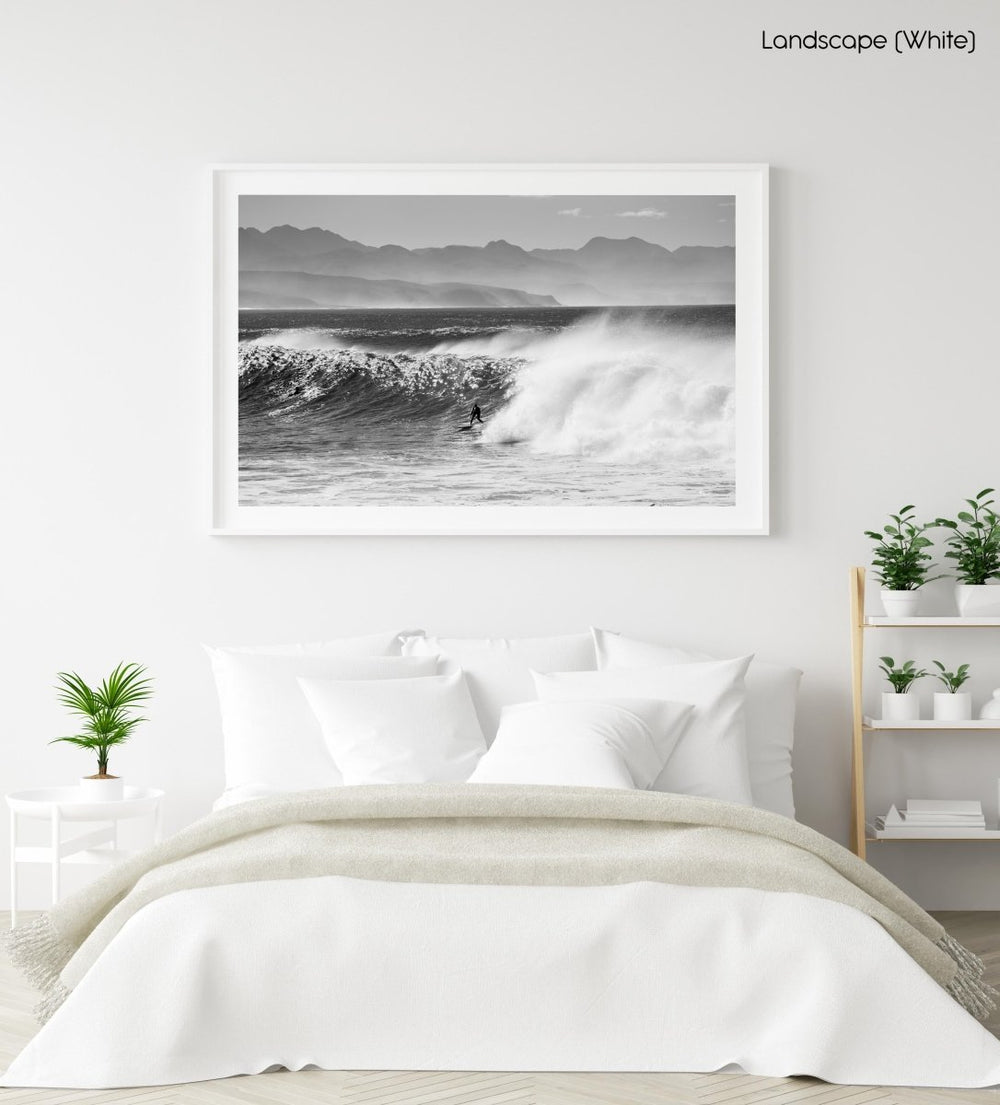 Black and white image of surfing at Lookout Beach