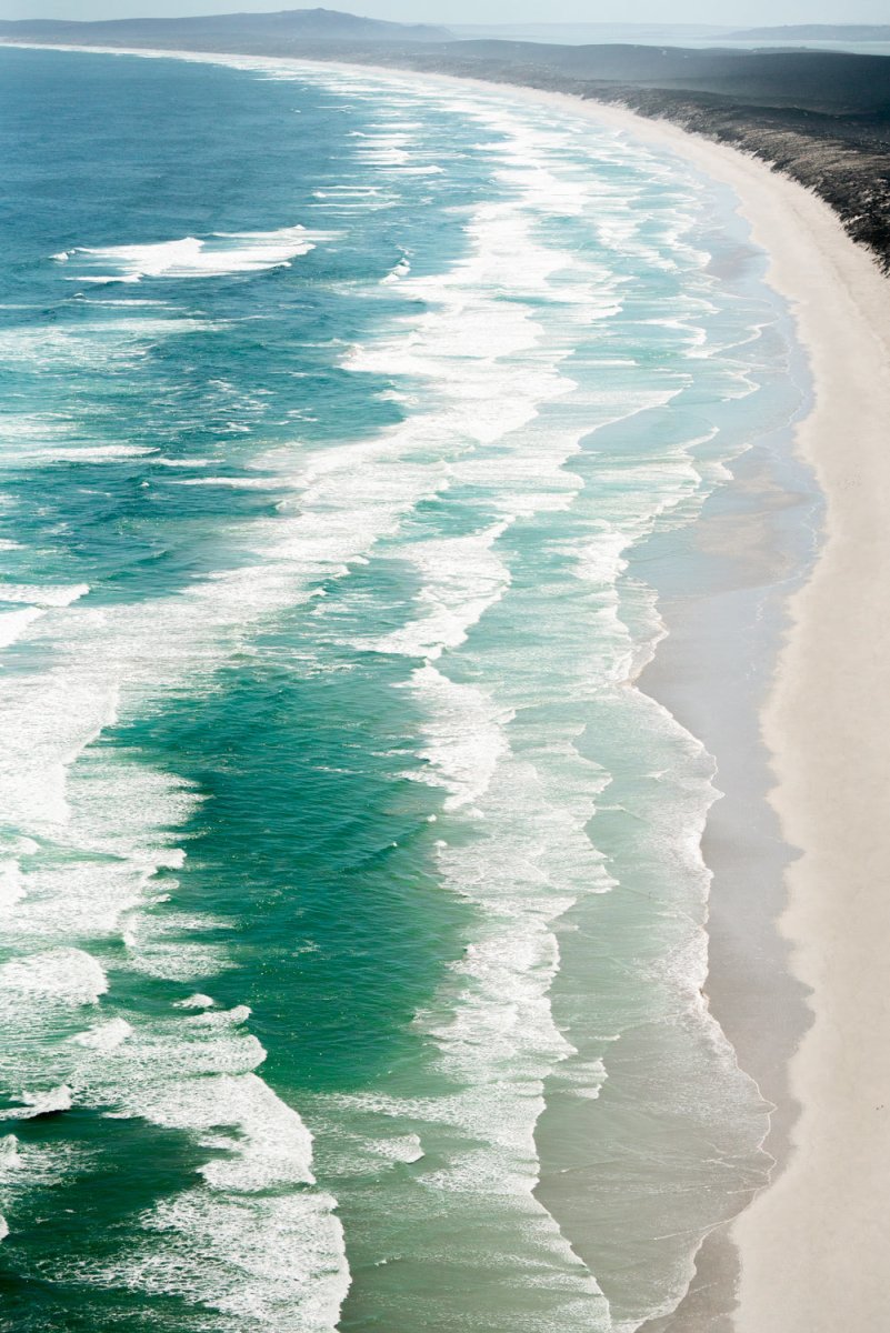 Aerial of an empty beach along the west coast of south africa.